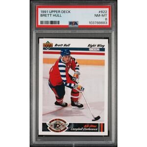 1991 Upper Deck #622 Brett Hull PSA 8 Nm-Mt St. Louis Blues All-Star - Pop 3
